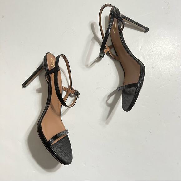 Sam Edelman Black Doran Faux Croc-effect Leather Strappy Sandal Size 10 - Picture 8 of 10